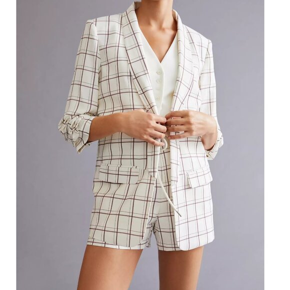 Anthropologie Mare Mare Blazer & Shorts Set 2-Pc White Cream Wine Small - Picture 1 of 15